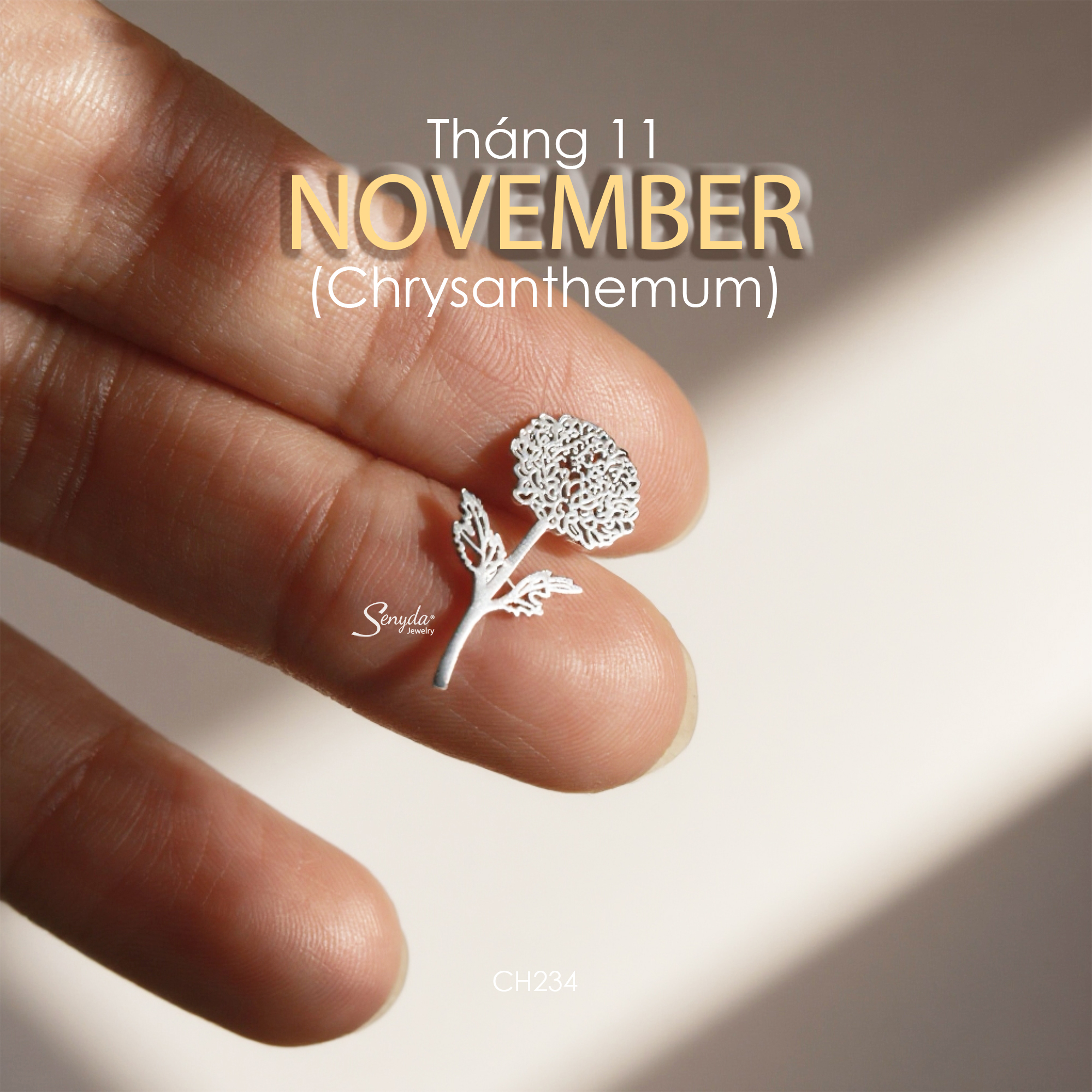 CH234 Charm bạc Senyda hoa theo tháng sinh