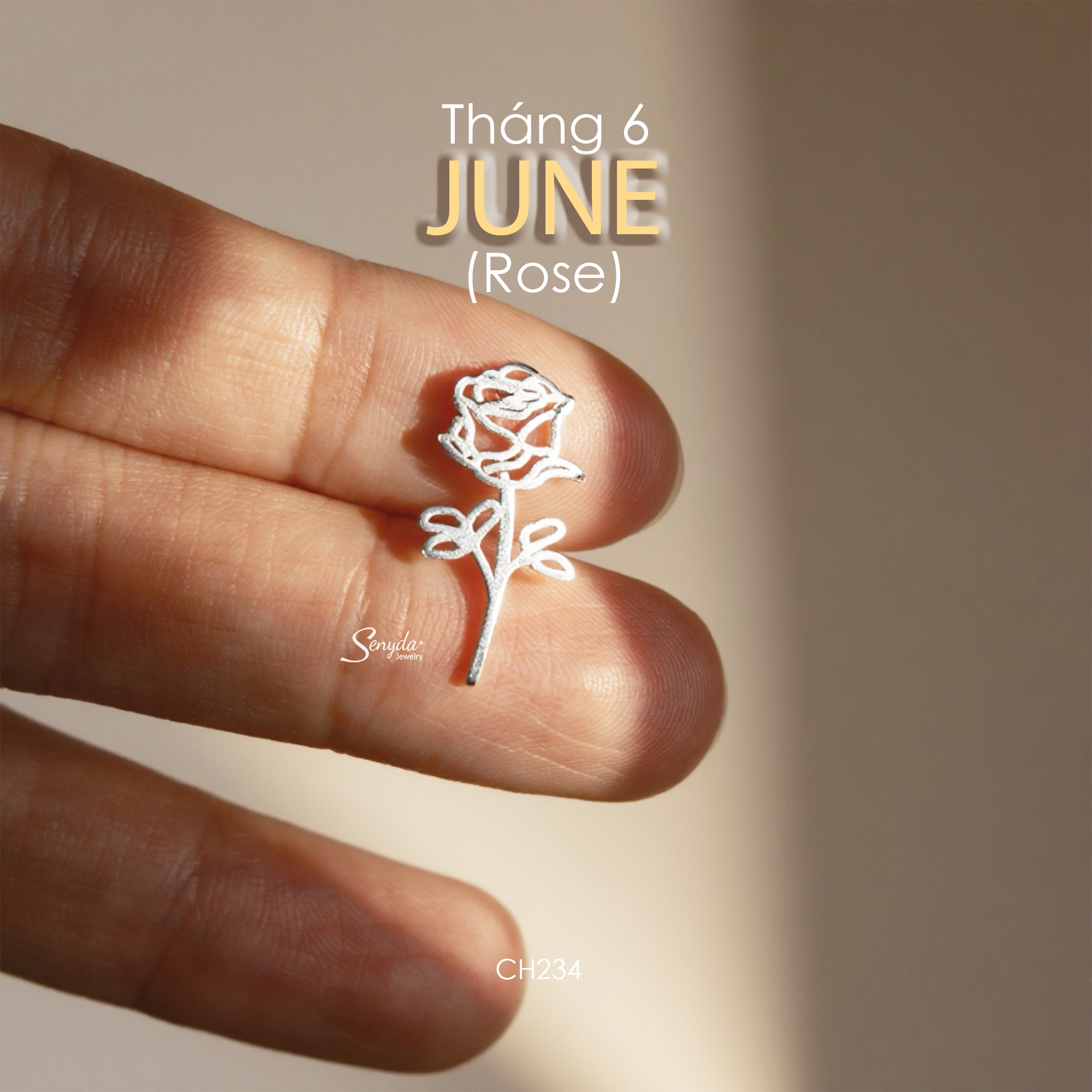 CH234 Charm bạc Senyda hoa theo tháng sinh
