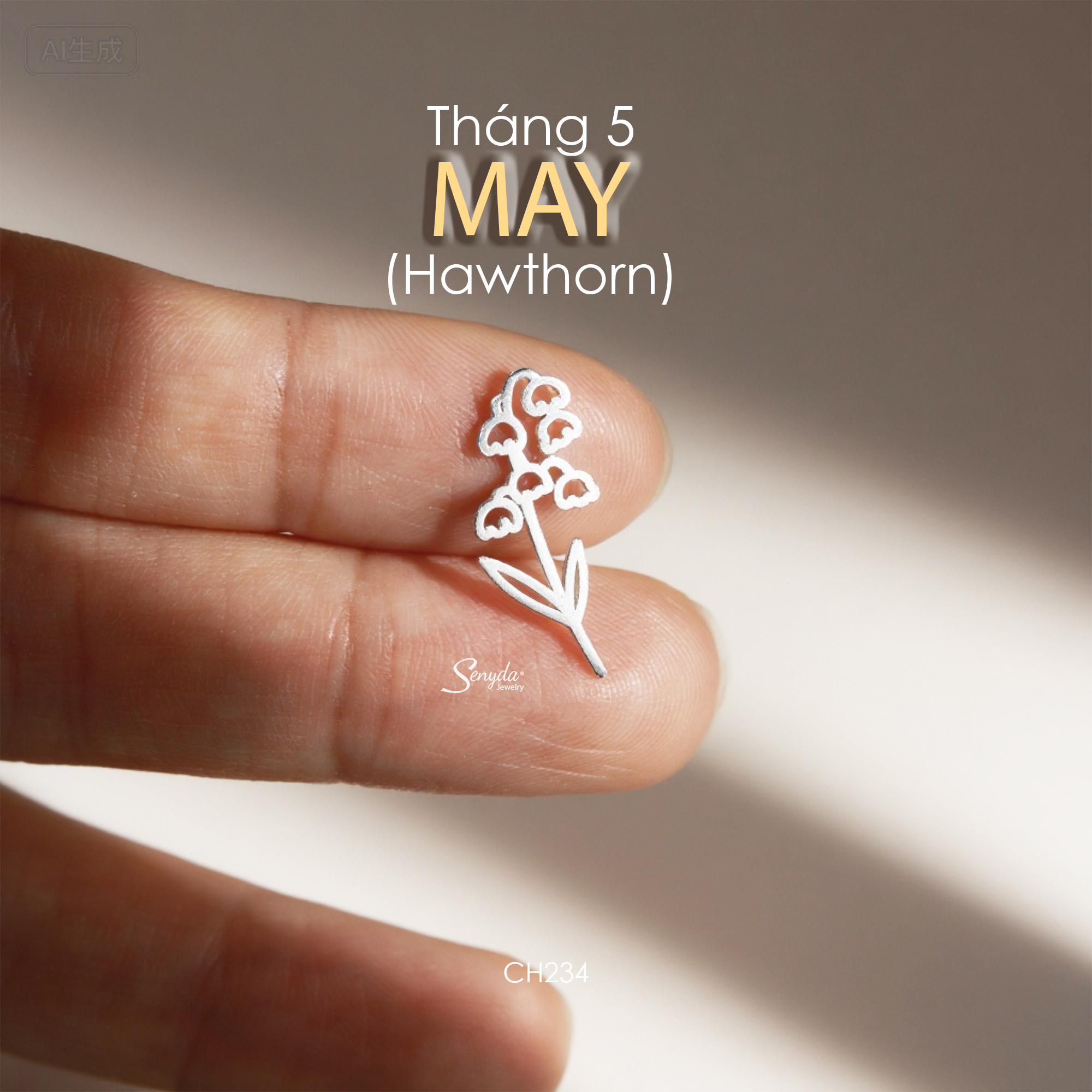 CH234 Charm bạc Senyda hoa theo tháng sinh