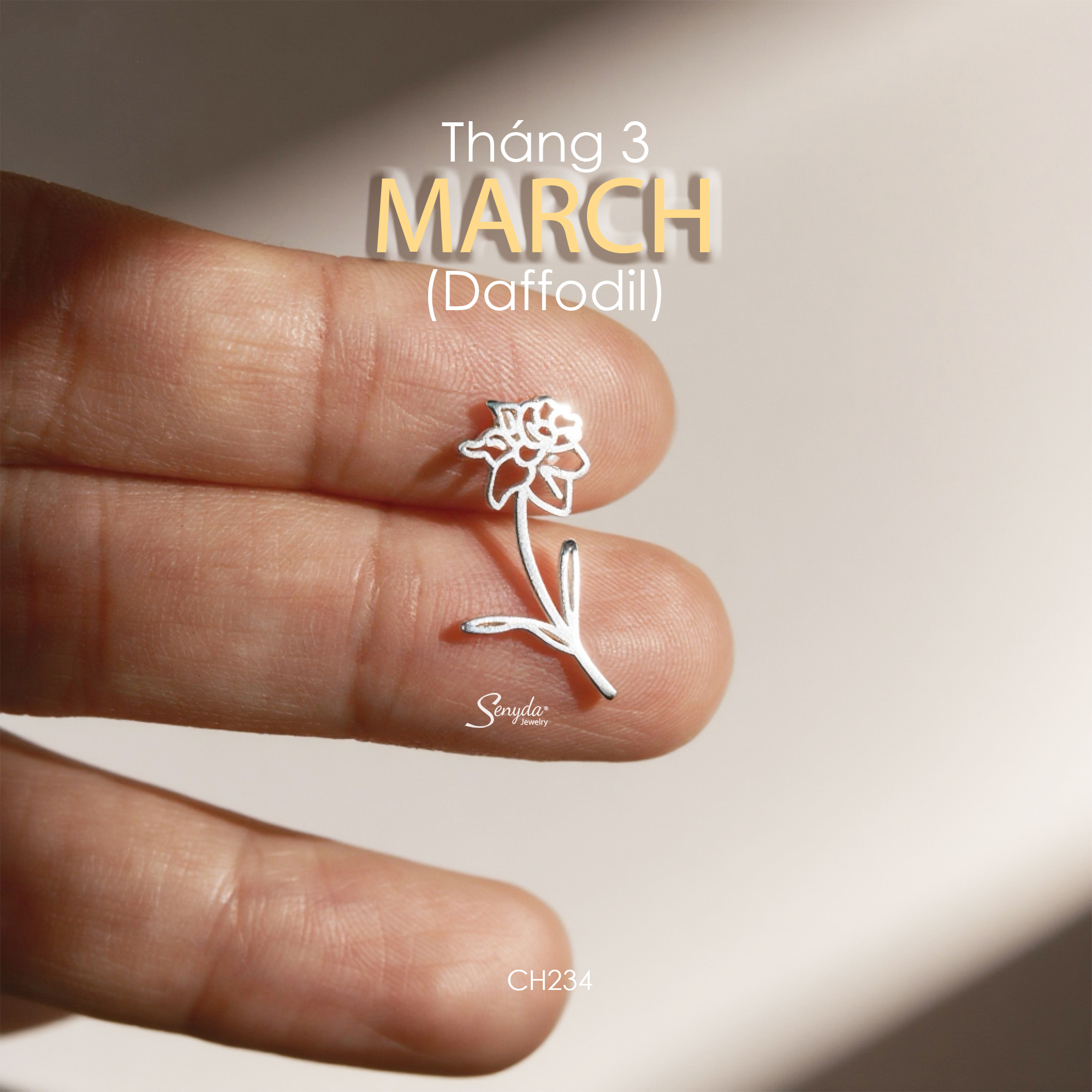 CH234 Charm bạc Senyda hoa theo tháng sinh