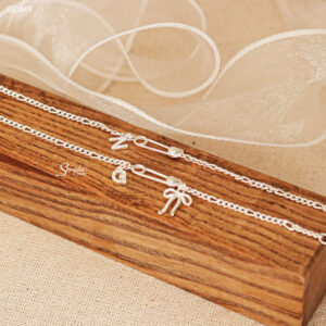 GC445 Lắc tay bạc Ý Senyda dây khoen lật xen khoen dài mặt ghim tây treo charm