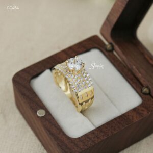 GC454 Nhẫn bạc Ý Senyda 1 hột 4 chấu đai 6 dãy đá xi vàng