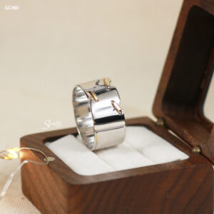 GC460 Nhẫn bạc Ý Senyda bản kiểu nứt vá đính đá