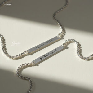 LD003 Lắc đôi bạc Ý Senyda dây mì vuông thanh chữ nhật trơn