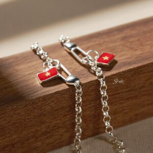 LD112 Lắc tay bạc Ý Senyda chữ cong tròn lớn ghim tây lá cờ treo