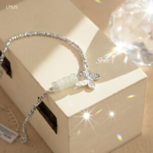 LT525 Lắc tay bạc Ý Senyda xỏ khối bạc vuông nhỏ phối đá thiên nhiên charm bướm treo