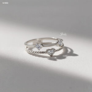 NH890 Nhẫn bạc Ý Senyda kép tim đá giác