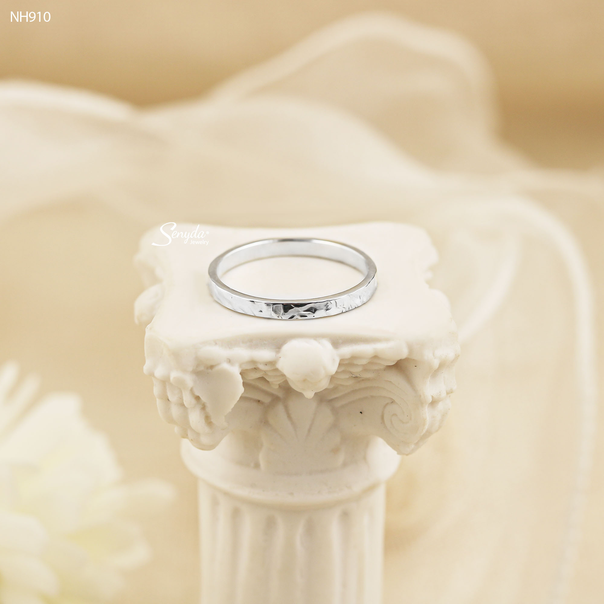 NH910 Nhẫn bản bạc Ý Senyda mặt đập - Ảnh 2