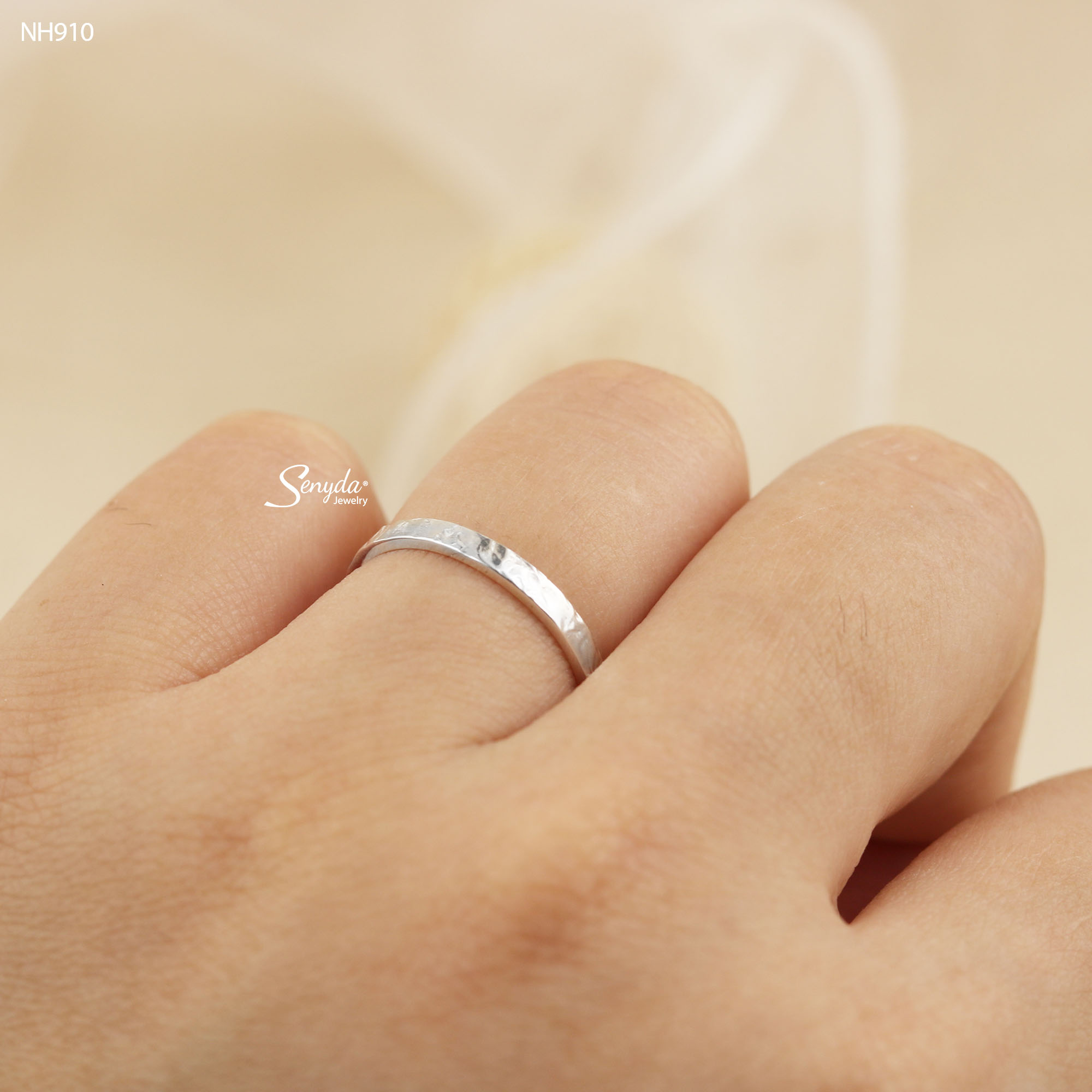 NH910 Nhẫn bản bạc Ý Senyda mặt đập - Ảnh 3