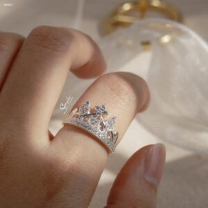 NH912 Nhẫn bạc Ý Senyda vương miện trái tim hoa 4 cánh đá