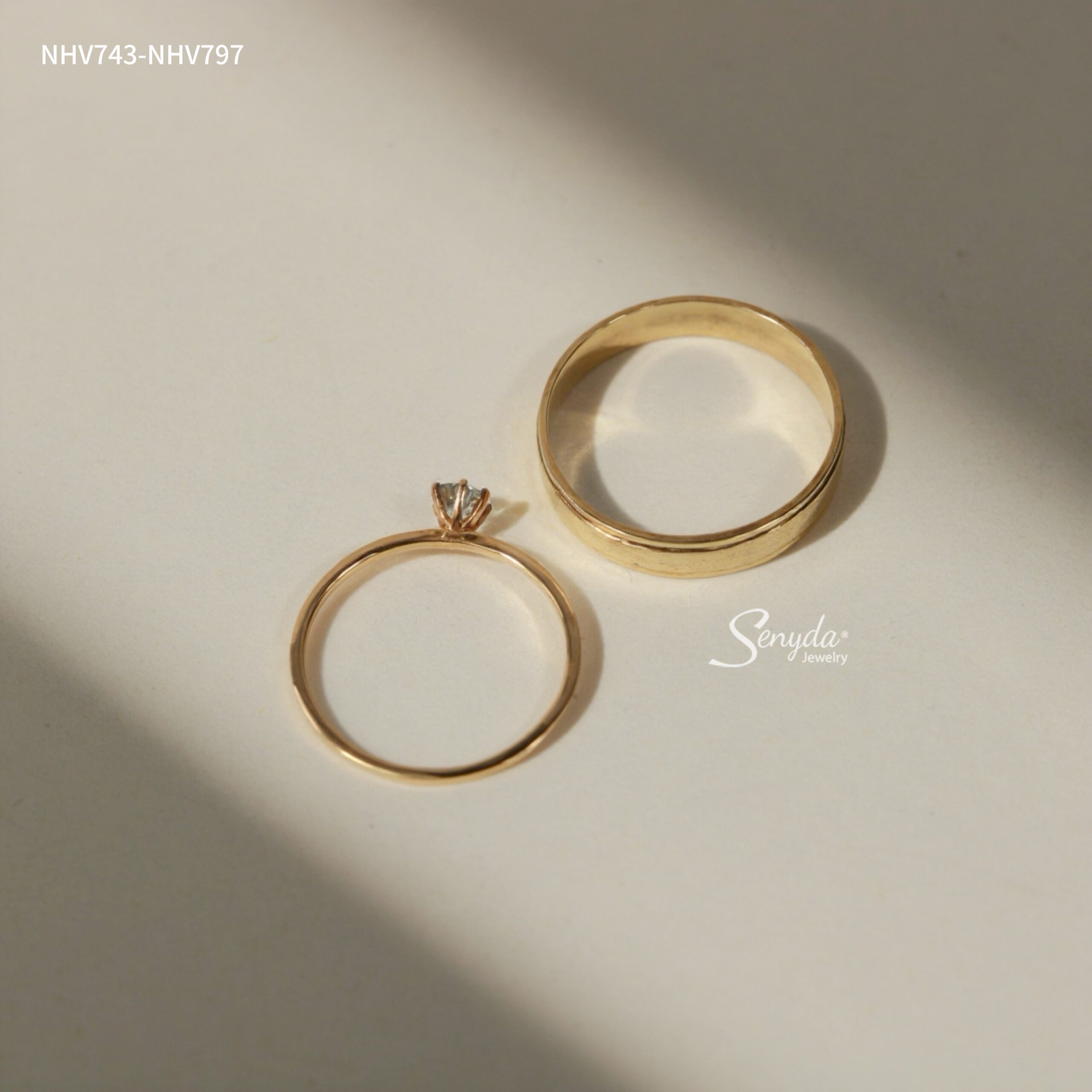 NHV797-NHV743 Nhẫn cưới vàng Senyda bản nhám