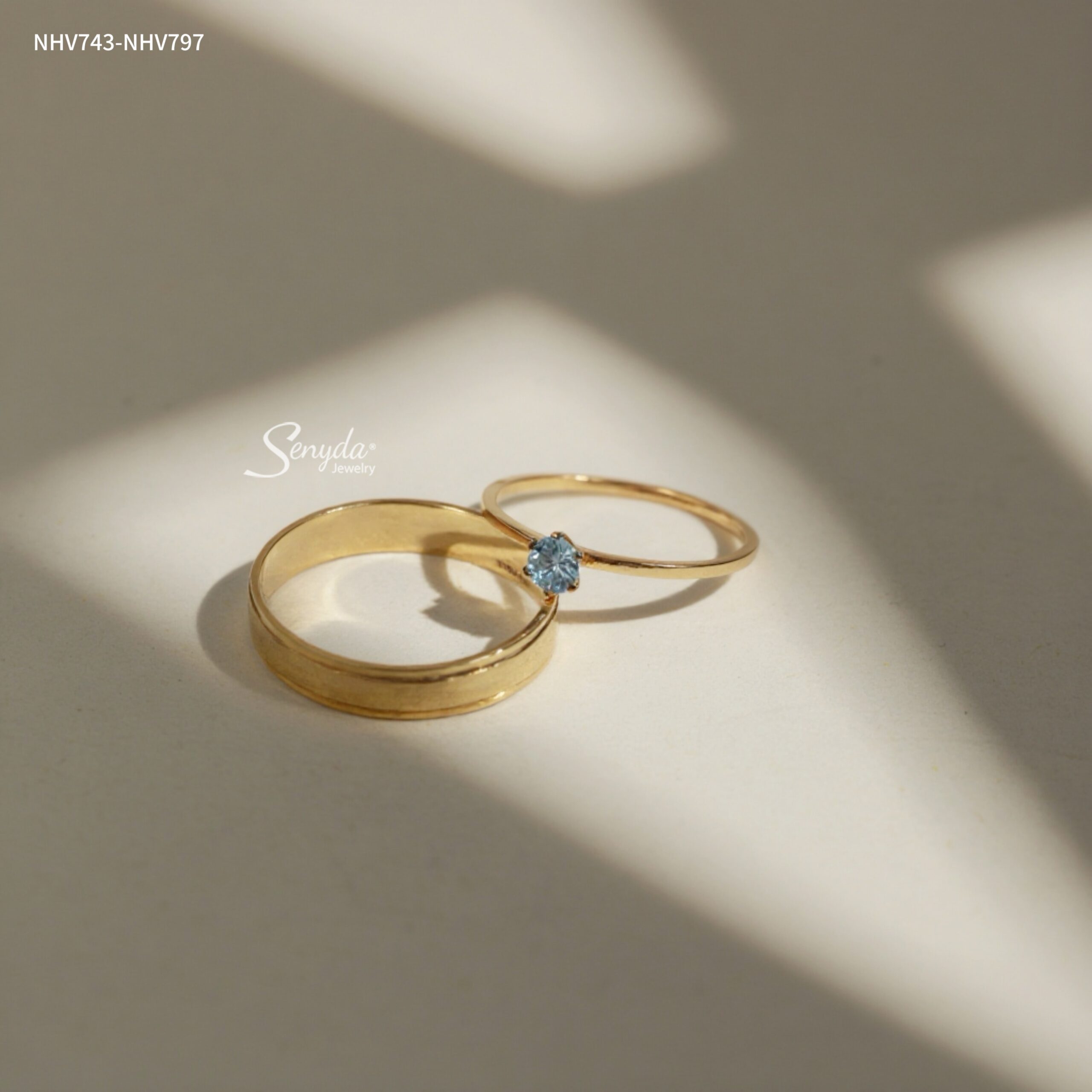 NHV797-NHV743 Nhẫn cưới vàng Senyda bản nhám