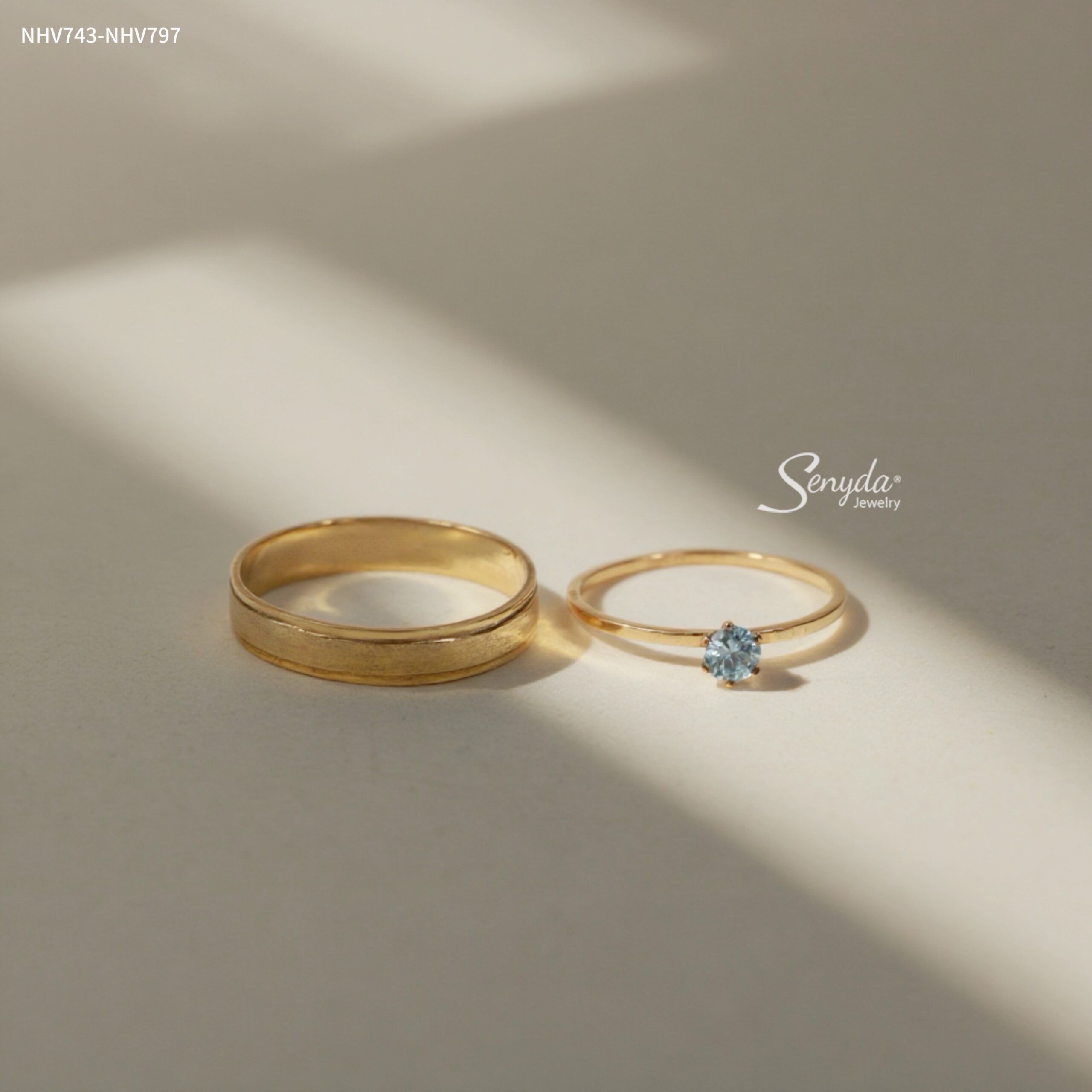 NHV797-NHV743 Nhẫn cưới vàng Senyda bản nhám