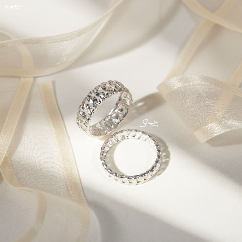 NN052 Nhẫn bạc đôi Senyda khoen lật