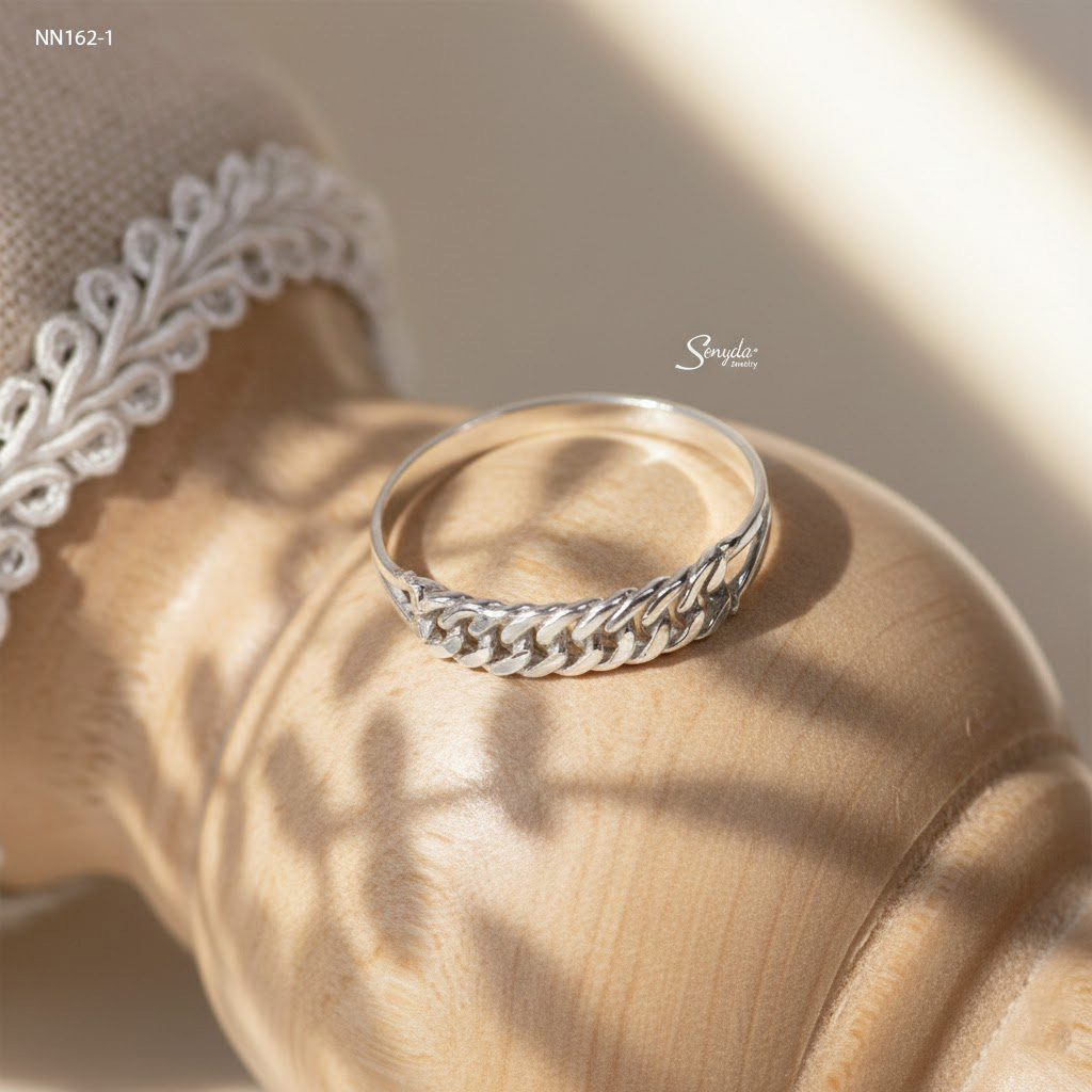 NN162 Nhẫn bạc nam Senyda mặt khoen lật trơn nhỏ