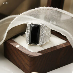 NN181 Nhẫn bạc nam Senyda đá chữ nhật đen đai rồng