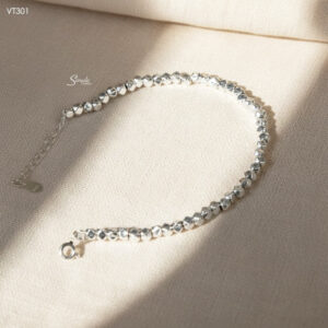 VT301 Vòng tay bạc Ý Senyda xỏ khối bạc nhiều cạnh trơn