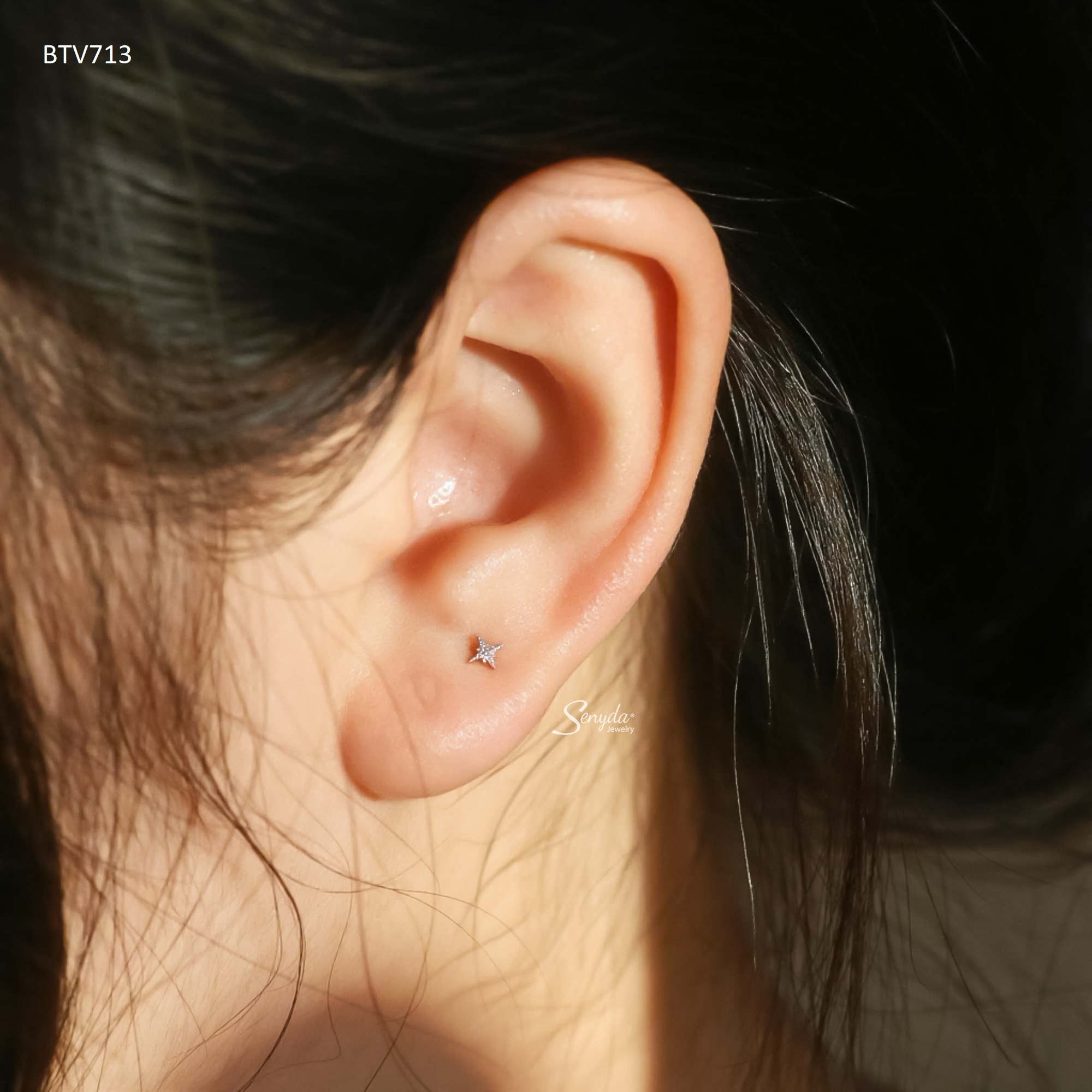 BTV713 Bông tai vàng Senyda ngôi sao 8 cánh nhỏ