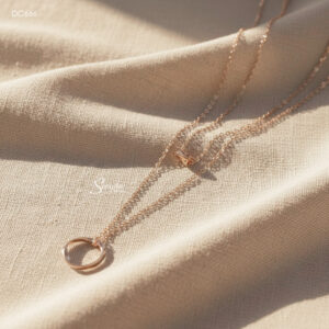 DC666-1 Dây chuyền bạc Ý Senyda kép trụ vòng tròn lượn sóng xi vàng hồng