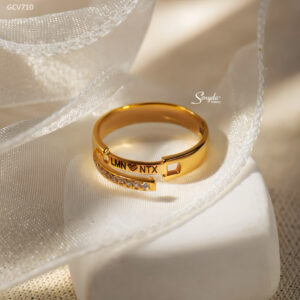 GCV710 Nhẫn vàng Senyda mặt khóa đính đá đóng mở