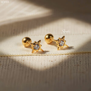 GCV723 Bông tai vàng Senyda nụ đá ngôi sao 8 cánh chốt bi vặn