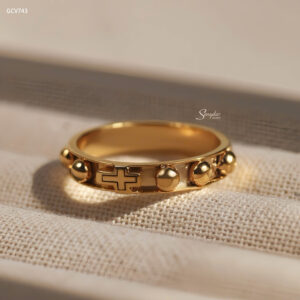GCV743 Nhẫn vàng Senyda mặt Thánh giá nổi đai chấm bi nổi