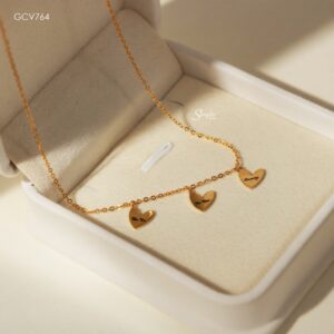 GCV764 Dây chuyền vàng Senyda chữ cong treo 3 tim trơn