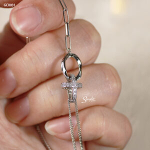 GCX031 Lắc tay kim cương Senyda bên khoen lật bên khoen dài mặt vòng tròn xoắn trơn móc chữ full tấm