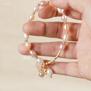 VT314 Vòng tay Senyda full ngọc trai nước ngọt xen bi charm treo