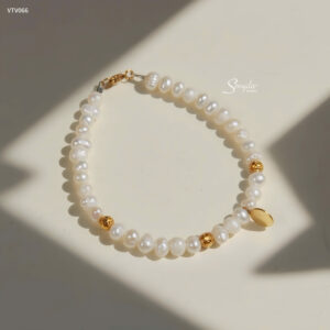 VTV066 Vòng tay vàng Senyda Ngọc trai nước ngọt bi giác thẻ tròn treo