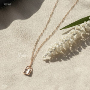DC667 Dây chuyền bạc Ý Senyda ổ khóa trơn nhỏ xi vàng hồng