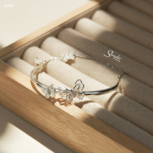 GC519 Vòng tay bạc Ý Senyda kép dây cong mặt buớm