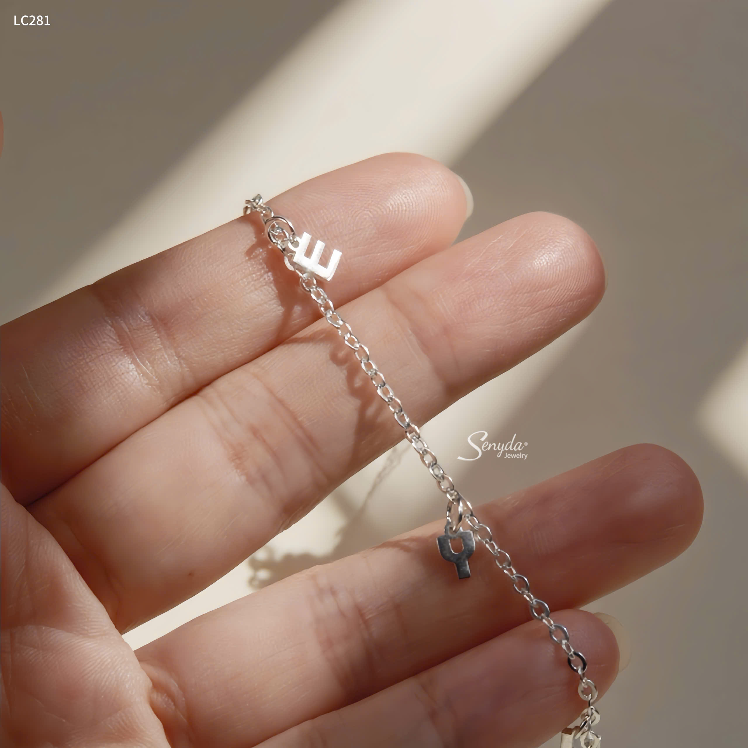 LC281 Lắc chân bạc Ý Senyda chữ cong treo charm chữ cái theo yêu cầu