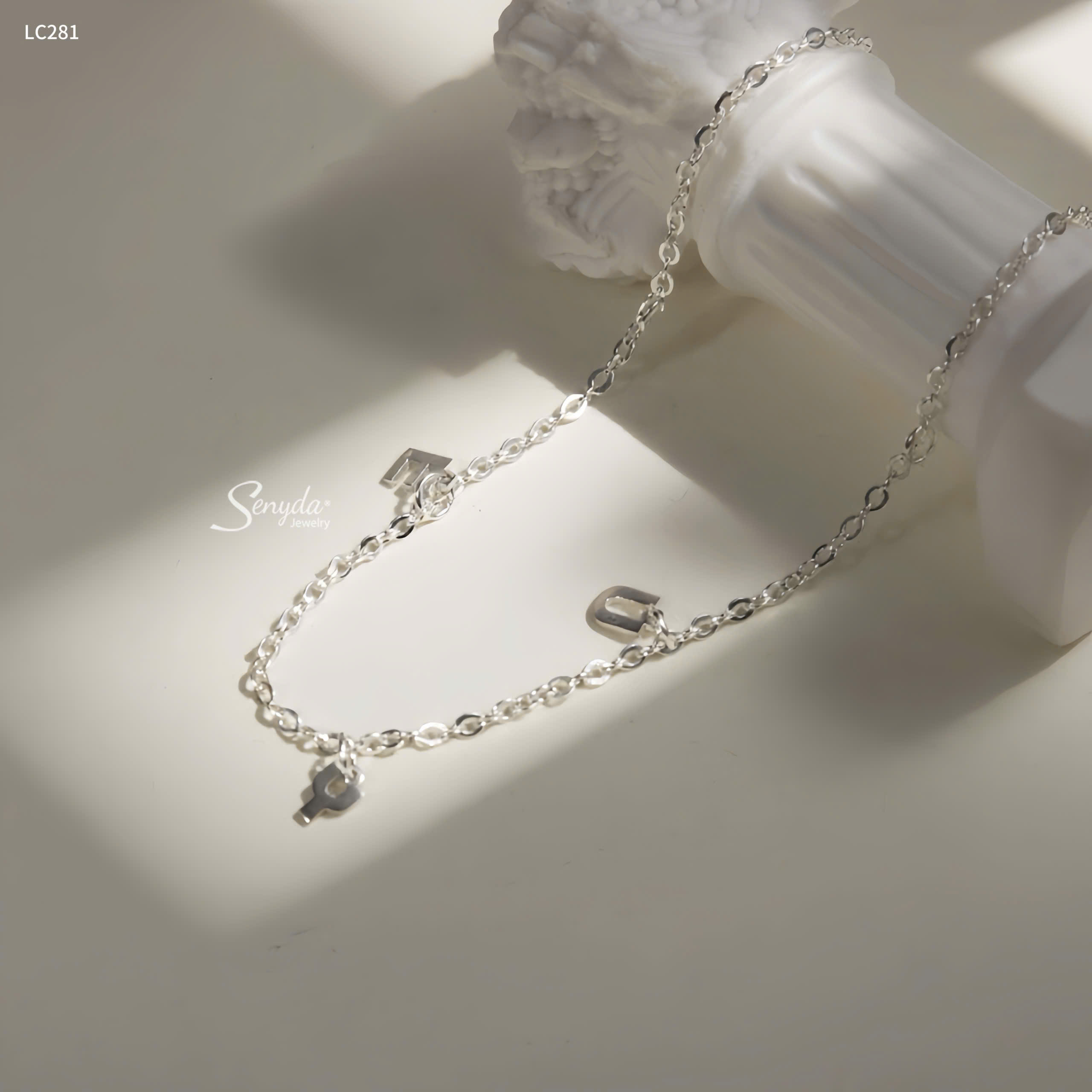 LC281 Lắc chân bạc Ý Senyda chữ cong treo charm chữ cái theo yêu cầu
