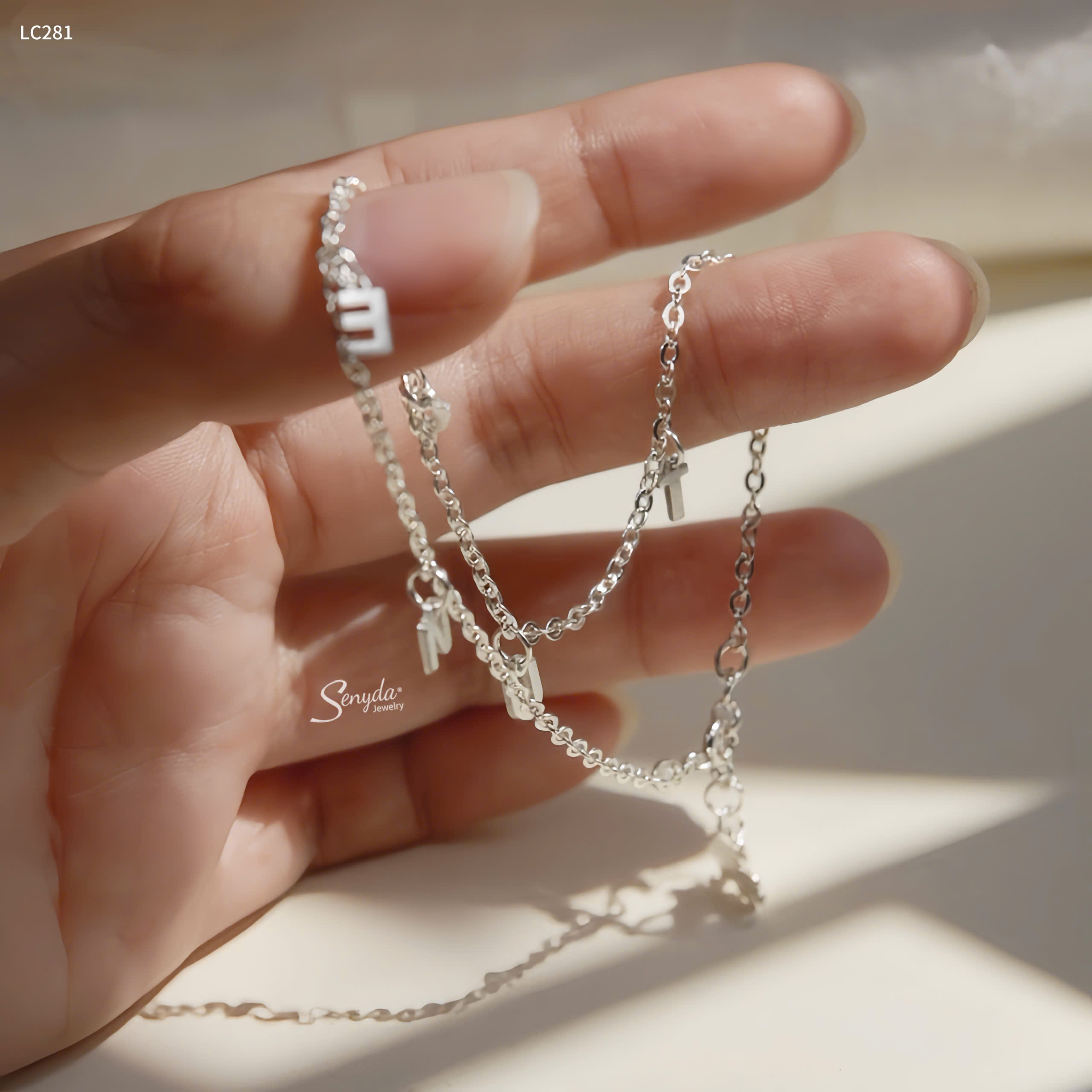 LC281 Lắc chân bạc Ý Senyda chữ cong treo charm chữ cái theo yêu cầu