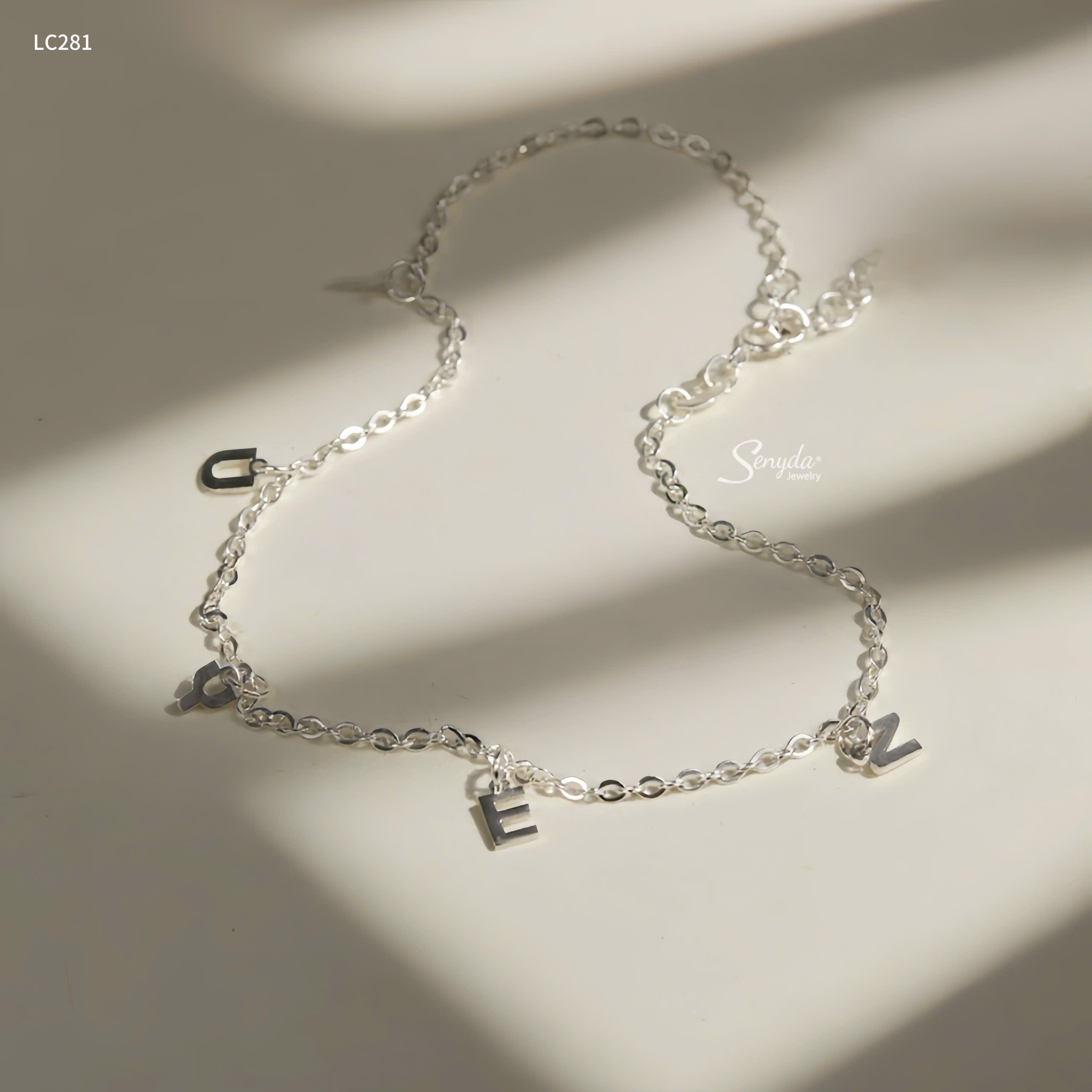LC281 Lắc chân bạc Ý Senyda chữ cong treo charm chữ cái theo yêu cầu