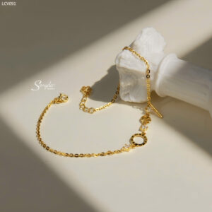 LCV091 Lắc chân vàng Senyda mặt tròn giác xen nụ đá thanh dài trơn treo