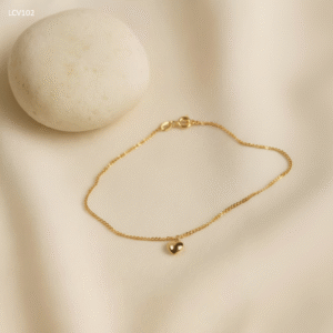 LCV102 Lắc chân vàng Senyda dây khoen lật vừa treo charm tim phồng