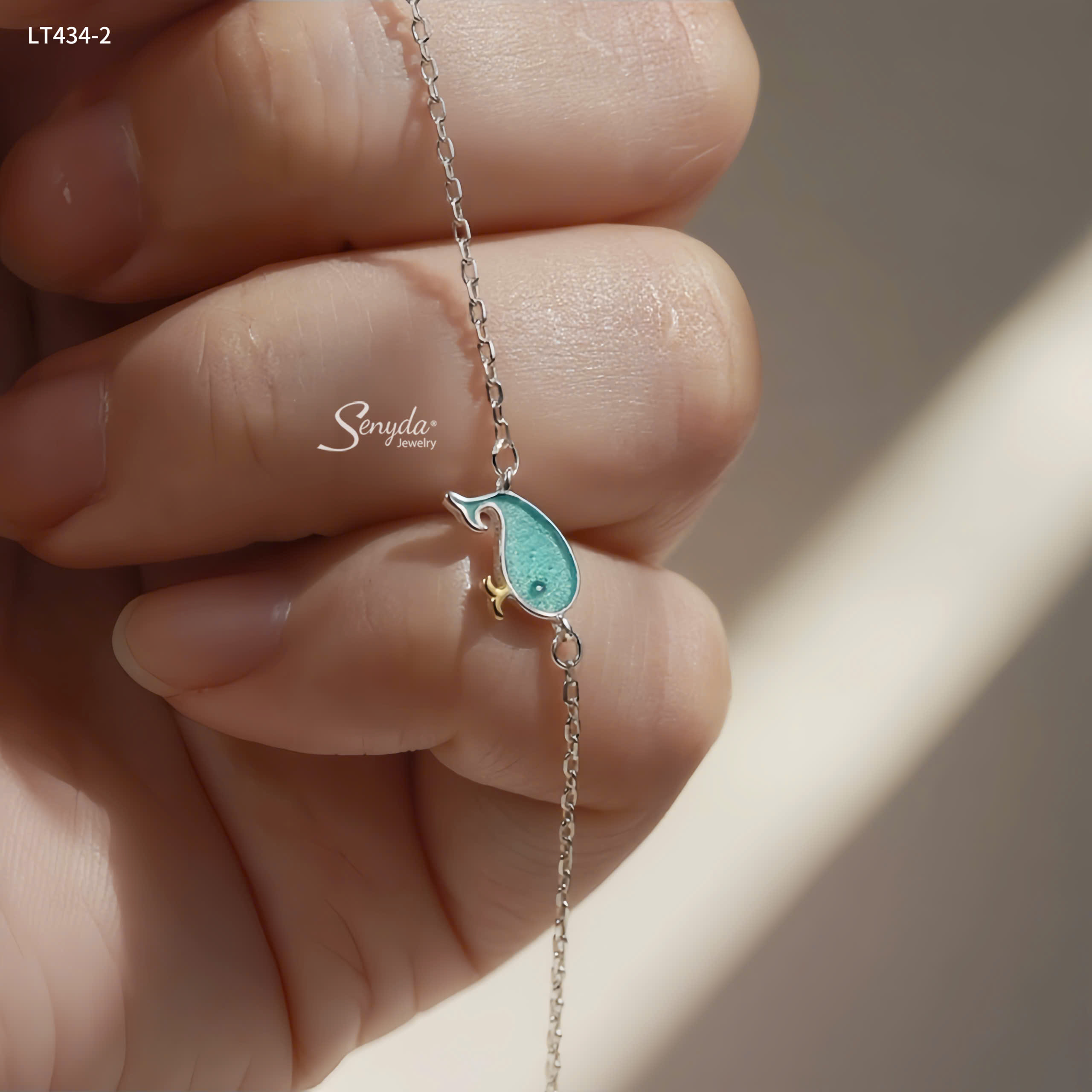 LT434 Lắc tay bạc Ý Senyda cá heo xanh