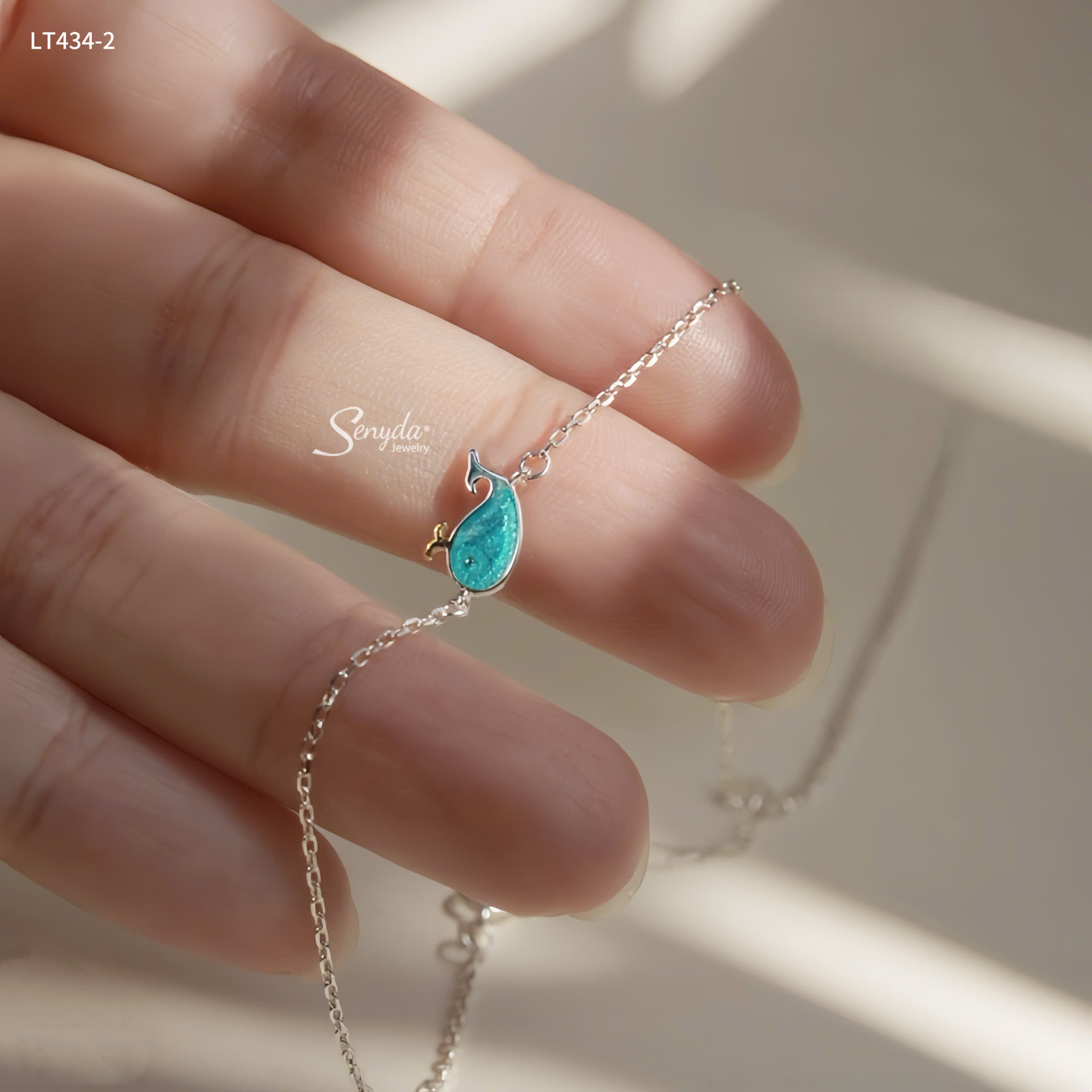 LT434 Lắc tay bạc Ý Senyda cá heo xanh