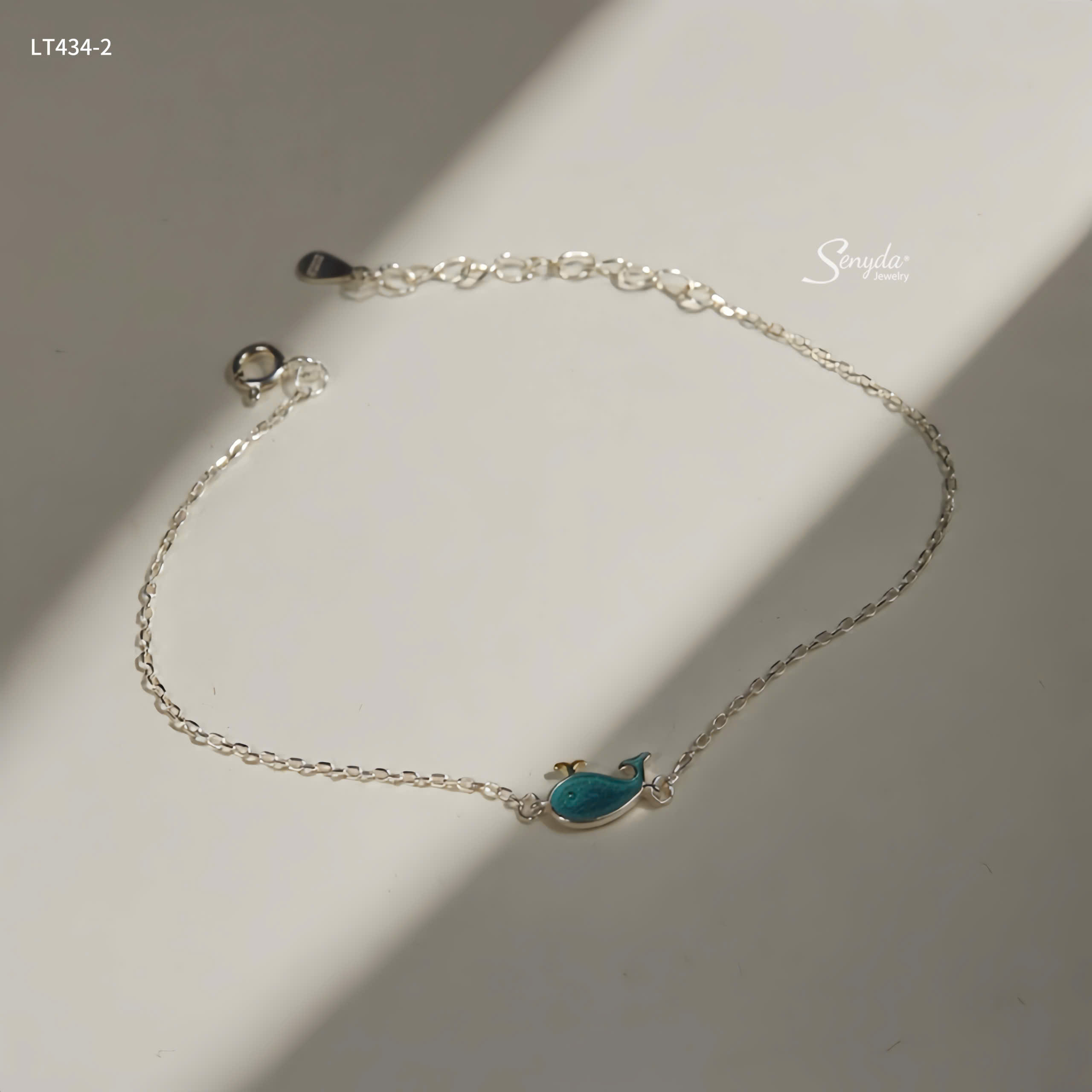 LT434 Lắc tay bạc Ý Senyda cá heo xanh