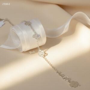 LT550 Lắc tay bạc Ý Senyda dây chữ cong tròn cỏ 4 lá trơn rỗng