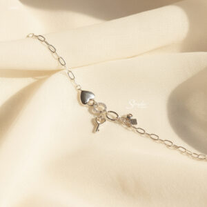 LT600 Lắc tay bạc Ý Senyda khoen dài trái tim trơn chìa khóa treo