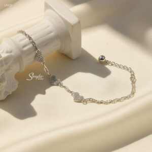 LT633 Lắc tay bạc Ý Senyda chữ cong đôi trái tim đá