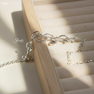 LT635 Lắc tay bạc Ý Senyda chữ cong tròn xen khoen dài charm treo