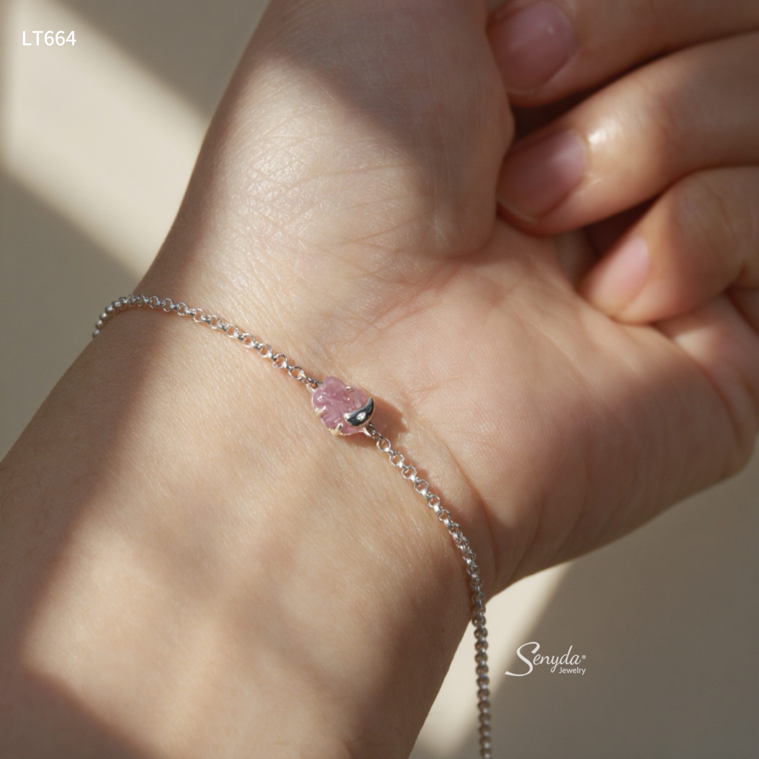 LT664 Lắc tay bạc Ý Senyda mặt đá Ruby hồ ly hồng