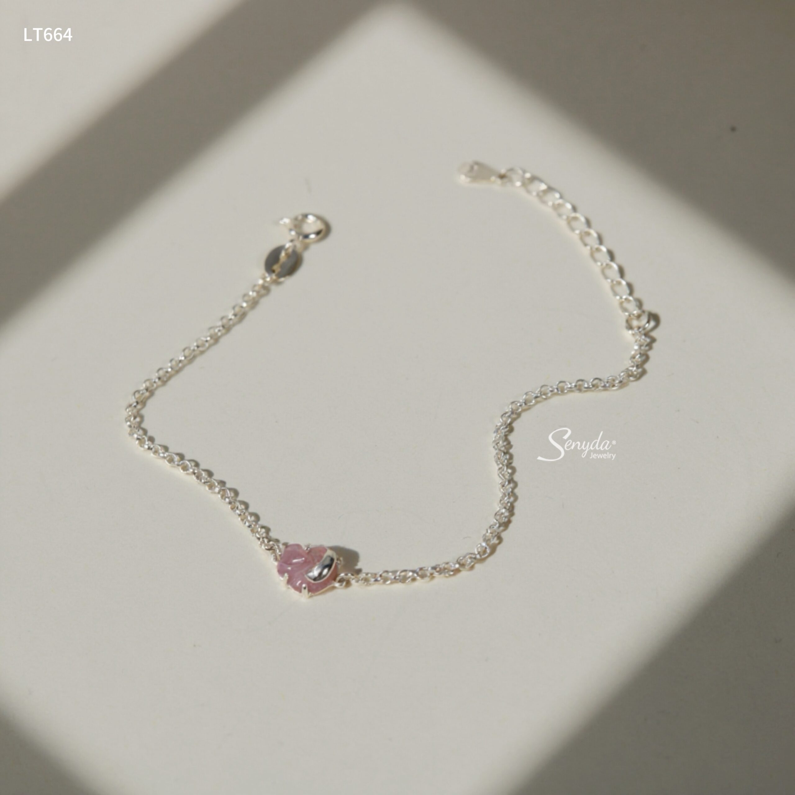 LT664 Lắc tay bạc Ý Senyda mặt đá Ruby hồ ly hồng