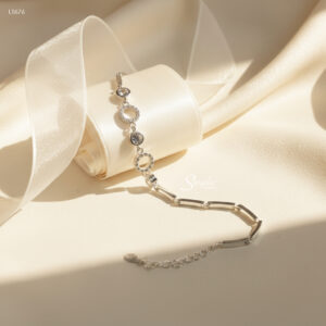 LT676 Lắc tay bạc Ý Senyda vòng tròn đá rỗng xen nụ đá