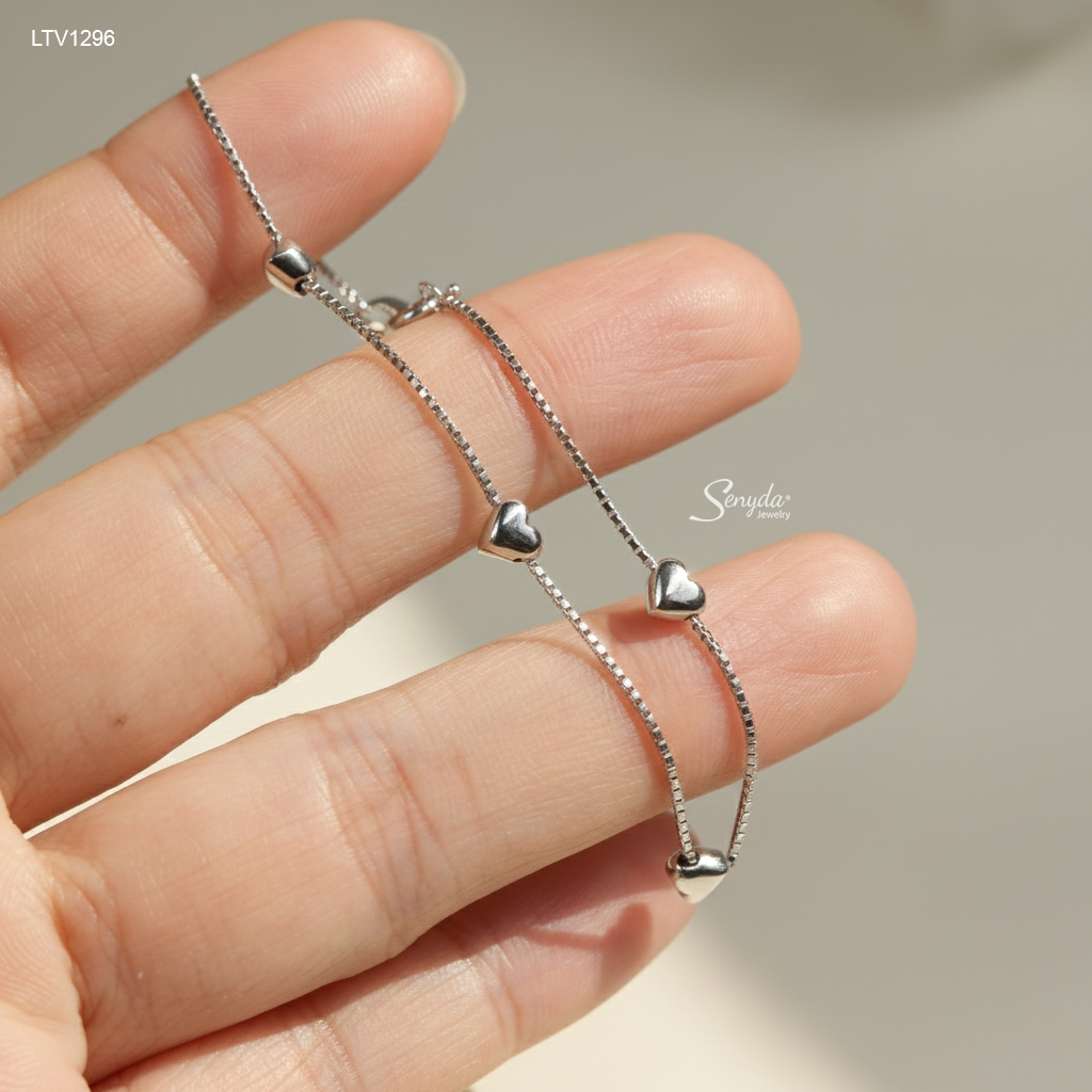 LTV1296 Lắc tay vàng Senyda dây mì tim phồng