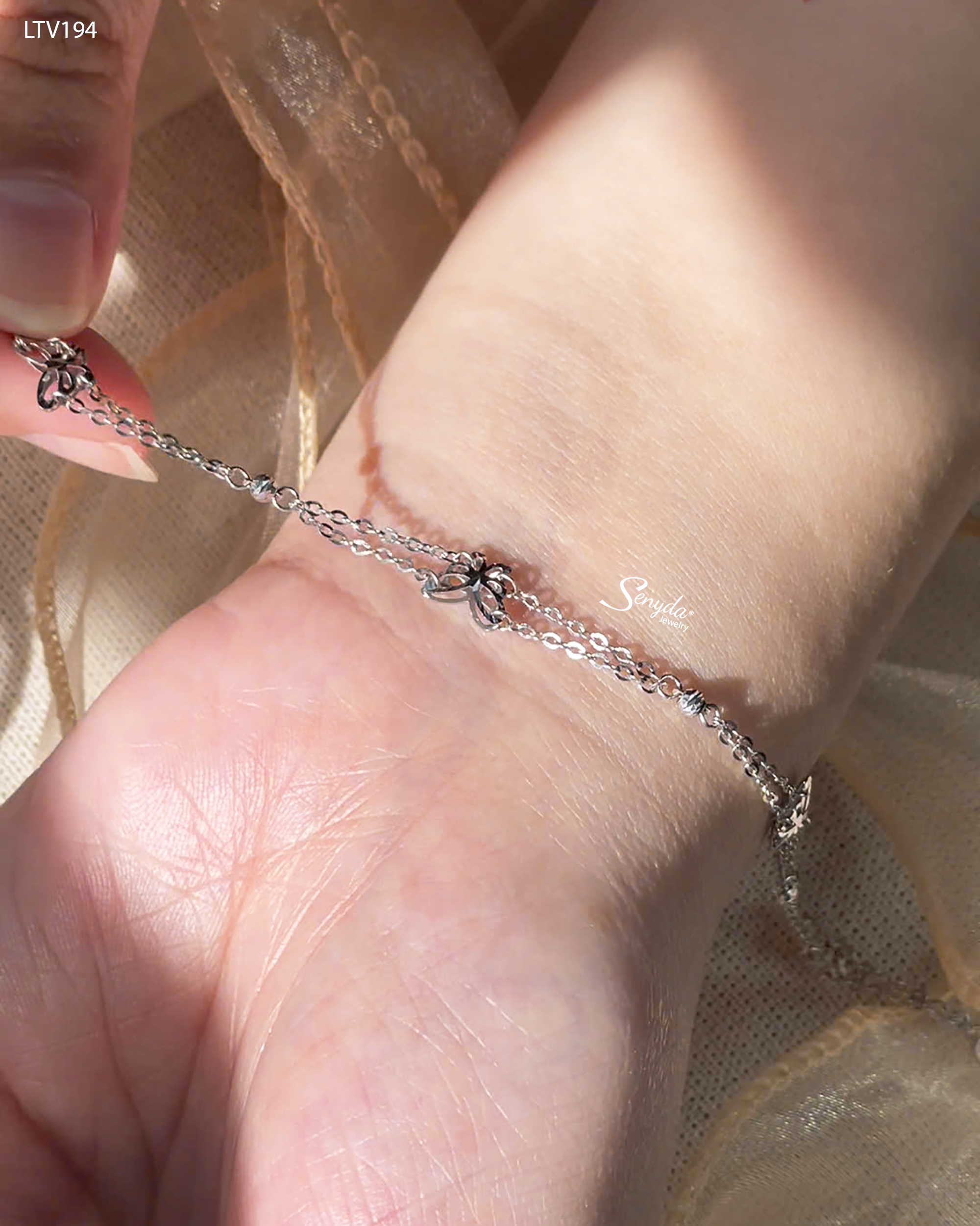 LTV194 Lắc tay vàng Senyda dây chữ cong đôi nối bướm giác bi giác